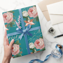 Elegante bloemen Merry Kerstmis roos goudglitter Cadeaupapier