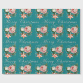 Elegante bloemen Merry Kerstmis roos goudglitter Cadeaupapier (Vlak)