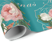 Elegante bloemen Merry Kerstmis roos goudglitter Cadeaupapier (Rol Hoek)