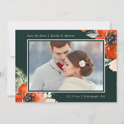 Elegante Bloemen met Foto Bruiloft Save the Date (Voorkant)
