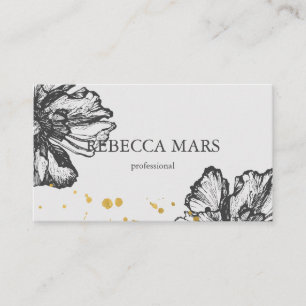 Elegante bloemen met gouden druppels visitekaartje