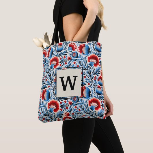 Elegante Bloemen met Initiaal van Bruidsmeisje Tote Bag (Dichtbij)