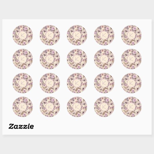 Elegante  bloemen met monogram ronde sticker (Vel)