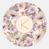 Elegante bloemen met monogram ronde sticker (Voorkant)