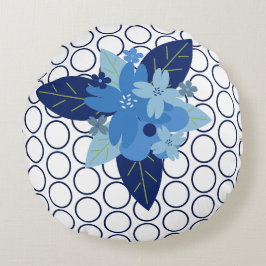 Elegante bloemen met patroon blauw monochromatisch rond kussen
