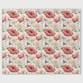 Elegante  Bloemen met Vlinders Cadeaupapier (Vlak)