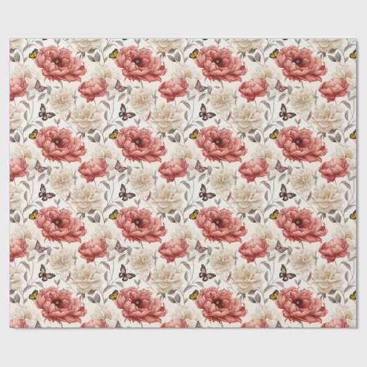 Elegante  Bloemen met Vlinders Cadeaupapier (Vlak)