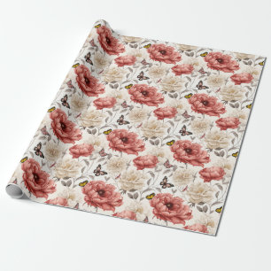Elegante  Bloemen met Vlinders Cadeaupapier