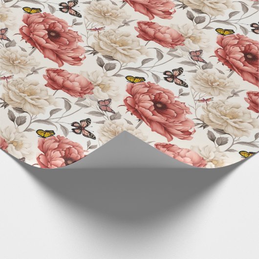 Elegante  Bloemen met Vlinders Cadeaupapier (Hoek)