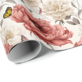 Elegante  Bloemen met Vlinders Cadeaupapier (Rol Hoek)