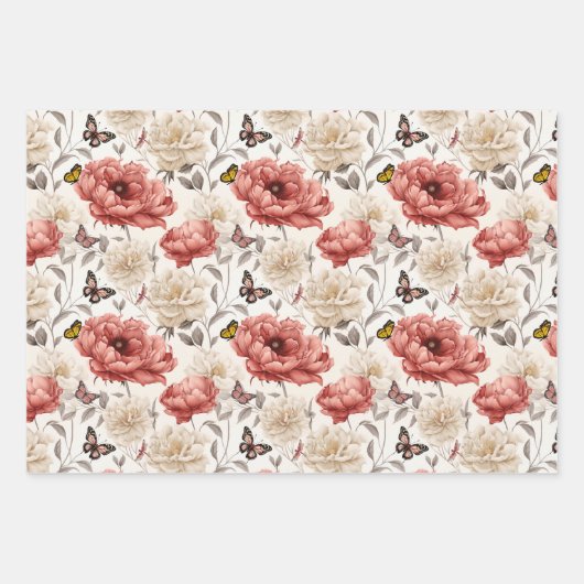 Elegante  Bloemen met Vlinders Inpakpapier Vel (Voorkant)