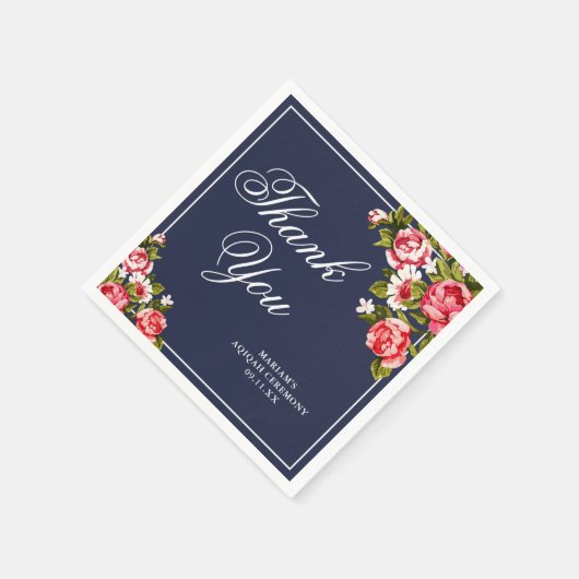 Elegante Bloemen Midnight Blue Bedankt Papier Servet (Hoek)