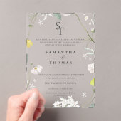 Elegante bloemen minimalistische Initialen bruilof Acryl Uitnodigingen (Insitu (Draagbaar))