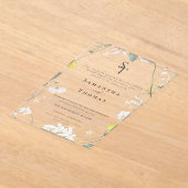 Elegante bloemen minimalistische Initialen bruilof Acryl Uitnodigingen (Laagn)