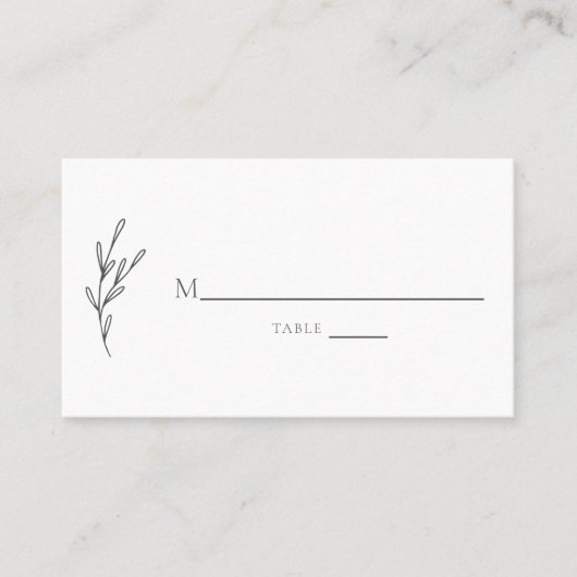 Elegante bloemen minimalistische monochrome grijze plaatskaartje (Voorkant)