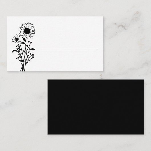 Elegante bloemen minimalistische zwart wit bruilof plaatskaartje (Voorkant / Achterkant)