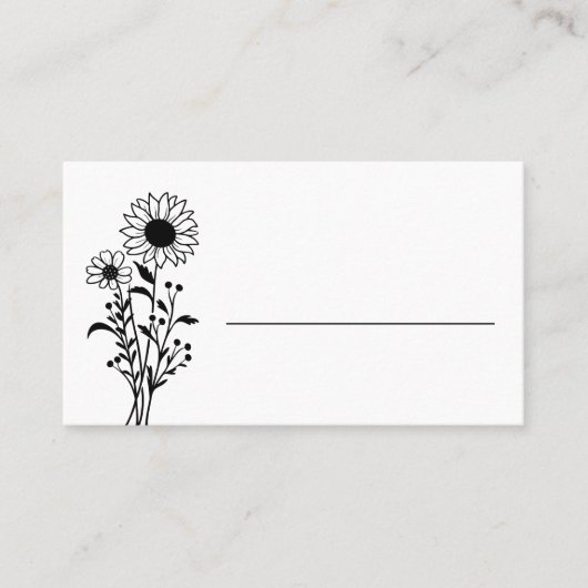 Elegante bloemen minimalistische zwart wit bruilof plaatskaartje (Voorkant)