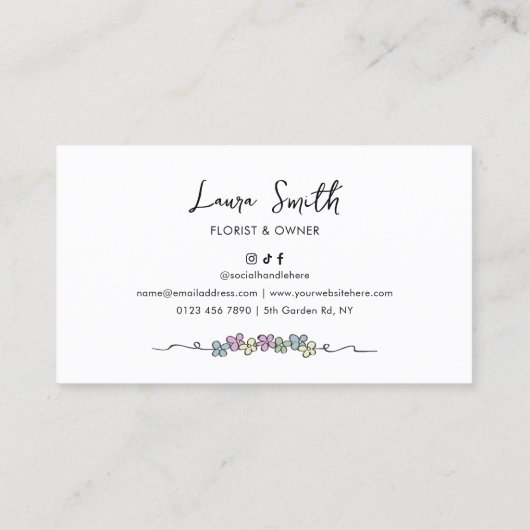 Elegante Bloemen Moderne Hand getrokken Botanische Visitekaartje (Achterkant)
