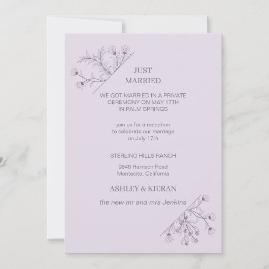 Elegante Bloemen Moderne Lavendel Net Getrouwd Kaart (Voorkant)