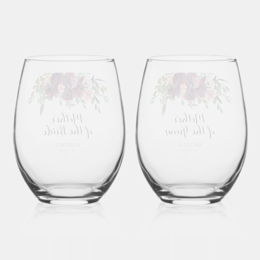 Elegante Bloemen Moeder van de bruid bruidegom Wijnglas Zonder Voet (Achterkant)