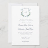 Elegante Bloemen Monogram Crest Formele Huwelijk Kaart (Voorkant)