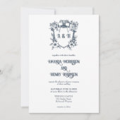 Elegante  Bloemen & Monogram Crest Wedding Kaart (Voorkant)