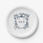 Elegante  Bloemen & Monogram Crest Wedding Papieren Bordje (Voorkant)