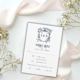 Elegante  Bloemen & Monogram Crest Wedding RSVP Kaartje