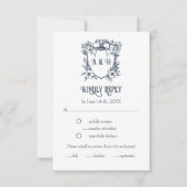 Elegante  Bloemen & Monogram Crest Wedding RSVP Kaartje (Voorkant)