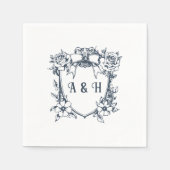 Elegante  Bloemen & Monogram Crest Wedding Servet (Voorkant)