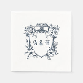 Elegante  Bloemen & Monogram Crest Wedding Servet