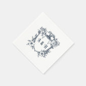 Elegante Bloemen & Monogram Crest Wedding Servet (Hoek)