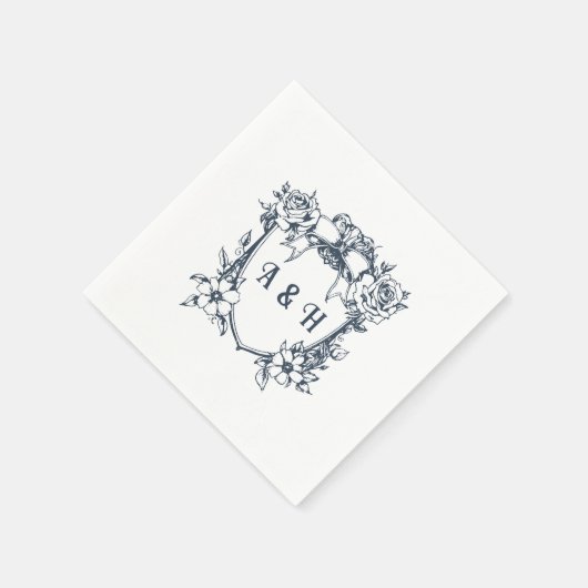 Elegante  Bloemen & Monogram Crest Wedding Servet (Hoek)