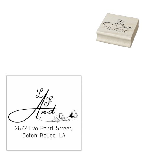 Elegante Bloemen (&) Monogram Naam Initiaal Bruilo Rubberstempel (Gestempeld)
