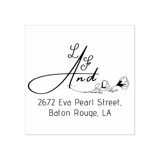 Elegante Bloemen (&) Monogram Naam Initiaal Bruilo Rubberstempel (Afrduk)