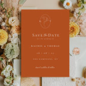 Elegante Bloemen Monogram Terracotta bruiloft Save The Date