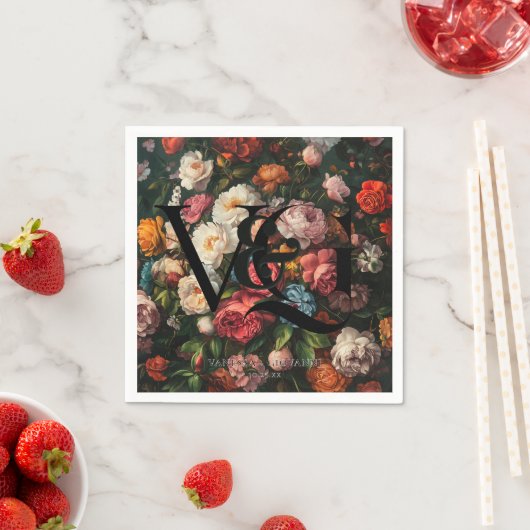 Elegante  Bloemen Monogram Trouwservetten Servet (Insitu)