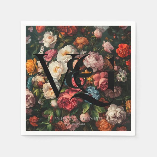 Elegante  Bloemen Monogram Trouwservetten Servet (Voorkant)