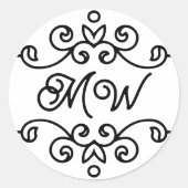 Elegante Bloemen Monogram Vintage bruiloft Ronde Sticker (Voorkant)