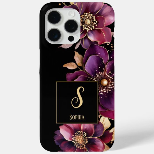 Elegante bloemen monogrammed zwart Case-Mate iPhone case (Achterkant)
