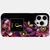 Elegante bloemen monogrammed zwart Case-Mate iPhone case (Achterkant (horizontaal))