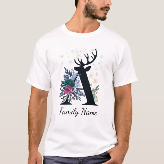 Elegante Bloemen Monogrammen Familie Kerstmis T-shirt (Voorkant)