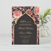 Elegante Bloemen & Moskee Islamitische Moslim Brui Kaart (Staand voorkant)