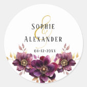 Elegante Bloemen Namen Date Wedding Sticker (Voorkant)