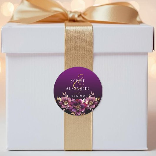 Elegante Bloemen Namen Date Wedding Sticker