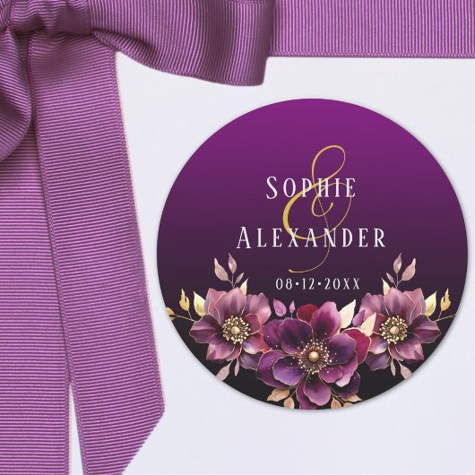 Elegante Bloemen Namen Date Wedding Sticker
