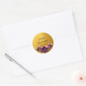Elegante Bloemen Namen Datum Trouwen Gouden Sticke Ronde Sticker (Envelop)