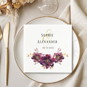 Elegante Bloemen Namen Datum Trouwpapier Servet