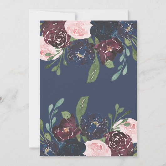 Elegante bloemen | Navy Blue en Plum Baby Brunch Kaart (Achterkant)
