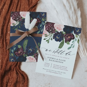 Elegante Bloemen Navy en Plum Huwelijksbelofte V Kaart